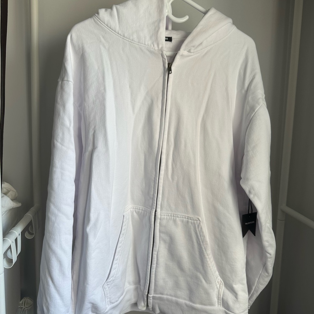 TALENTLESS White Zipup Hoodie